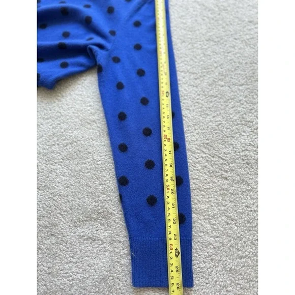 Talbots Cashmere Button Cuff Crew Neck Sweater Royal Blue Polka Dot Size L - Picture 8 of 9